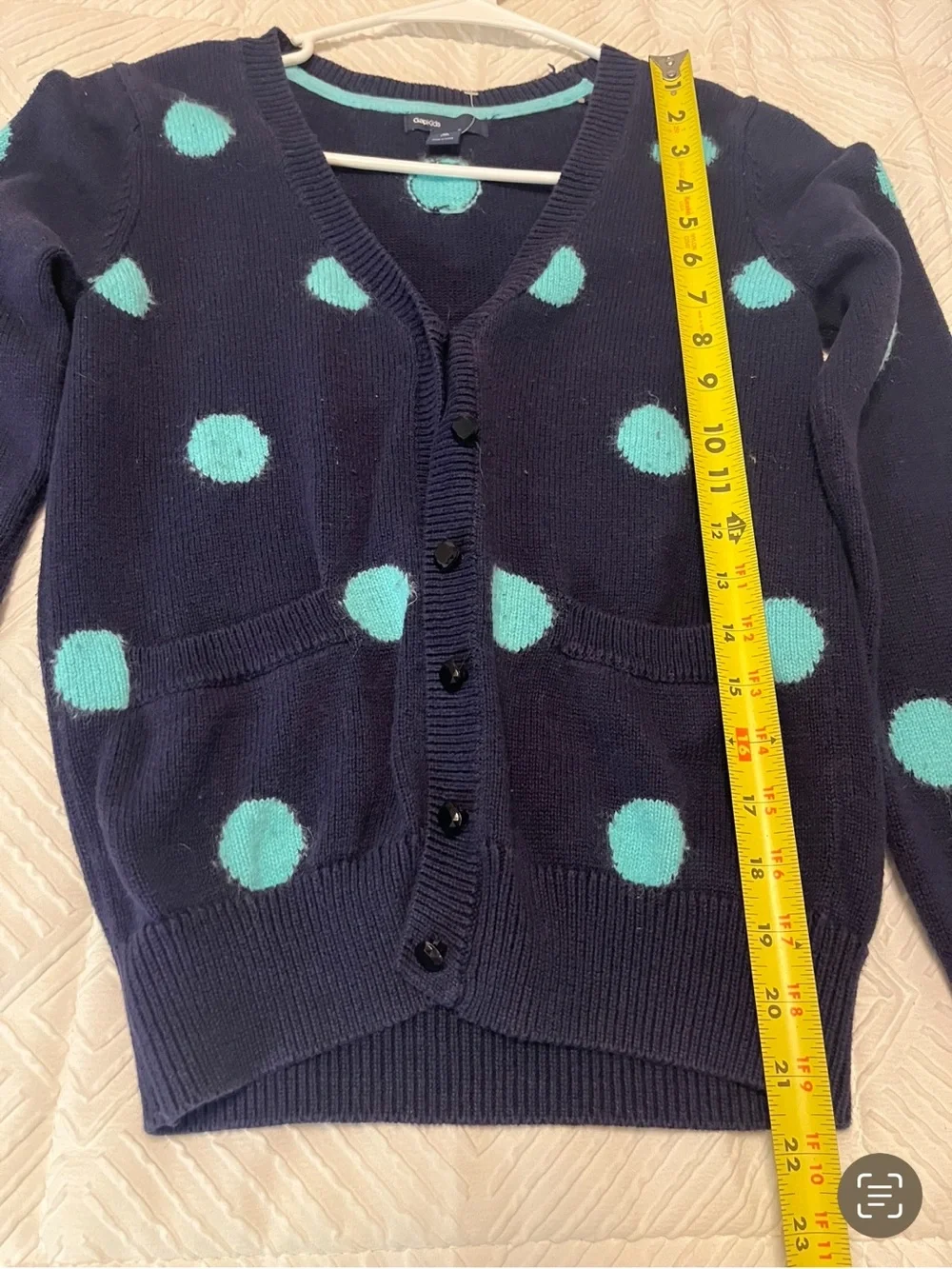 Gap girls  Navy Polka Dot V-Neck Cardigan Sweater - Aqua Spots xl 12